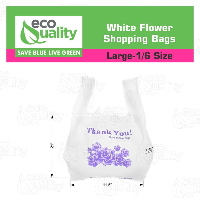 EcoQuality Plastic White Thank You T-Shirt Bags 400ct, 1/6 Shopping Bags, Grocery Bags, Poly Bags, Multi-Use, Medium size, Reusable Carry Out Bags (22