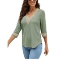 thumbnail image 4 of Women's Summer Tops Short Sleeve V Neck TShirt Casual Loose Tunic Blouse Tee Tops Light Green XL, 4 of 5