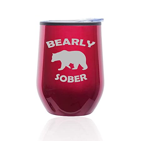 

Stemless Wine Tumbler Coffee Travel Mug Glass with Lid Bearly Sober Bear Funny (Fuchsia)