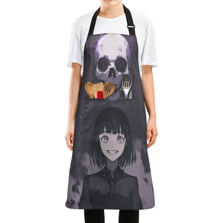 

WOBOGO Death Lass Long Apron Waterdrop Resistant with 2 Pockets Cooking Kitchen Chef Apron for Women Men