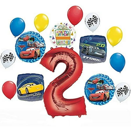 Disney Cars Party Supplies Lightning McQueen 2nd Birthday Balloon Bouquet Decorations 15 pieces
