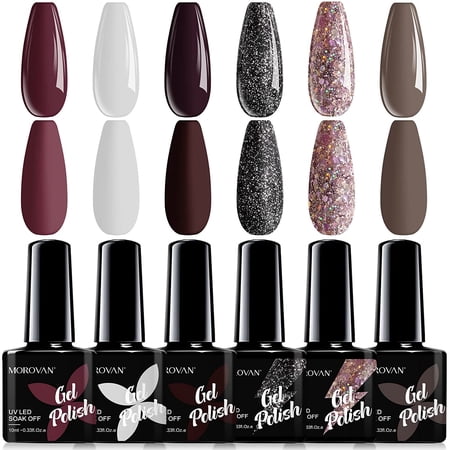 Morovan Gel Nail Polish Kit Brown Set 6 Colors Gel Nail Polish Brown Glitter Gel Polish