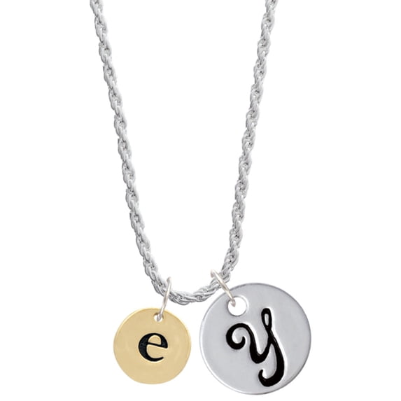 Delight Jewelry Goldtone Disc 1/2'' Initial - e - Silvertone Script Initial Disc - Y - Charm Necklace, 20"+3"