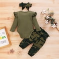 thumbnail image 4 of Newborn Baby Girl Clothes Baby Girl Outfits Long Sleeve Romper Top Camouflage Pants Headband 3PCS Set Army Green 3-6 Months, 4 of 9