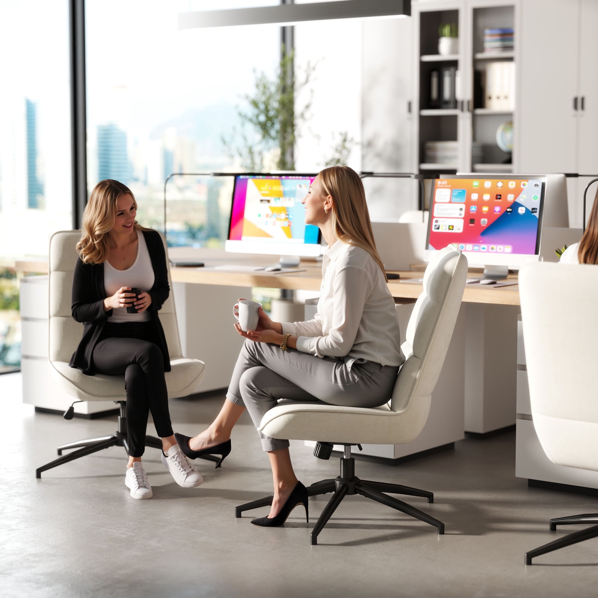 Homy Casa Reception Chair, Swivel Office Guest Chair, Adjustable Height, for Waiting Room, Beige