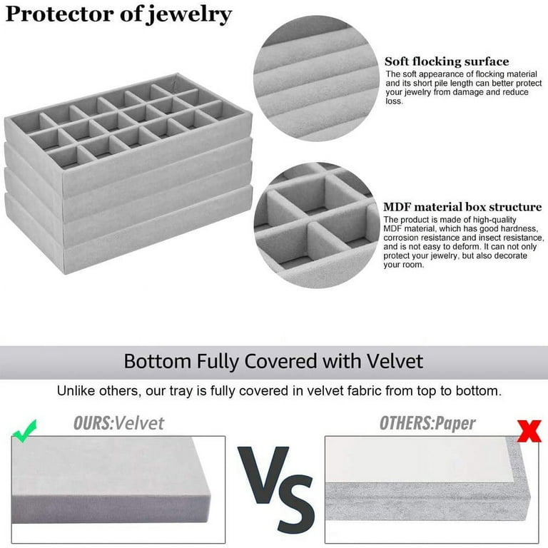 Stackable MDF Velvet Jewelry Box Inserts for Dresser Drawers for