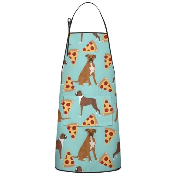Boxer Dog Pitbull Terriers Dog and Pizza Apron-Garden Aprons for Women with Pockets-Cotton Linen Waterproof Kitchen Cooking Gardening Aprons Adjustable for Kitchen,Cooking,BBQ and Salon 33x27 Inch