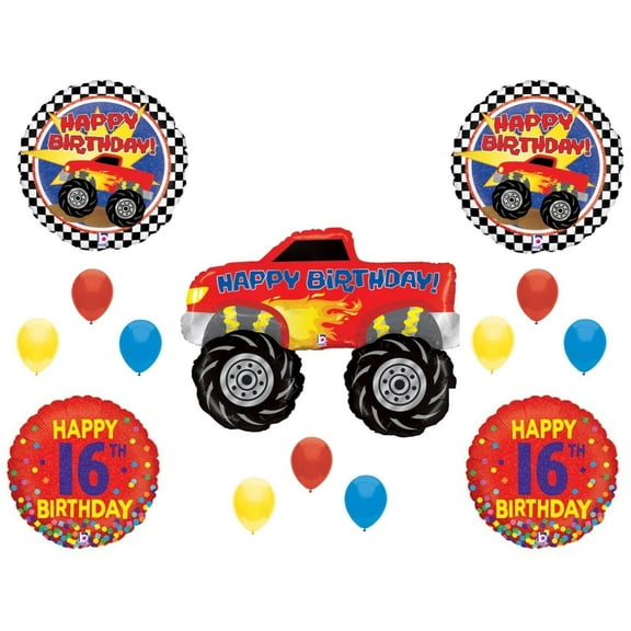 16h Birthday Monster Truck Happy Party balloons Decorations Driver