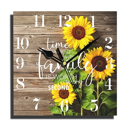 VOCOO Wall Clock, Square Silent Non Ticking Battery Operated Clock for Living Room, Bathroom, Bedroom, Kitchen, Office or School 10 Inch Sunflower Clock