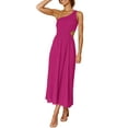 thumbnail image 4 of Women's Long A-line Dress, Summer Sleeveless One-shoulder Smocked Solid Color Cutout One-piece, 4 of 6