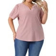 thumbnail image 4 of Agnes Orinda Women's Plus Size Tops Hollow Casual V Neck Short Sleeves Summer Blouse Shirts 1X Pink, 4 of 6