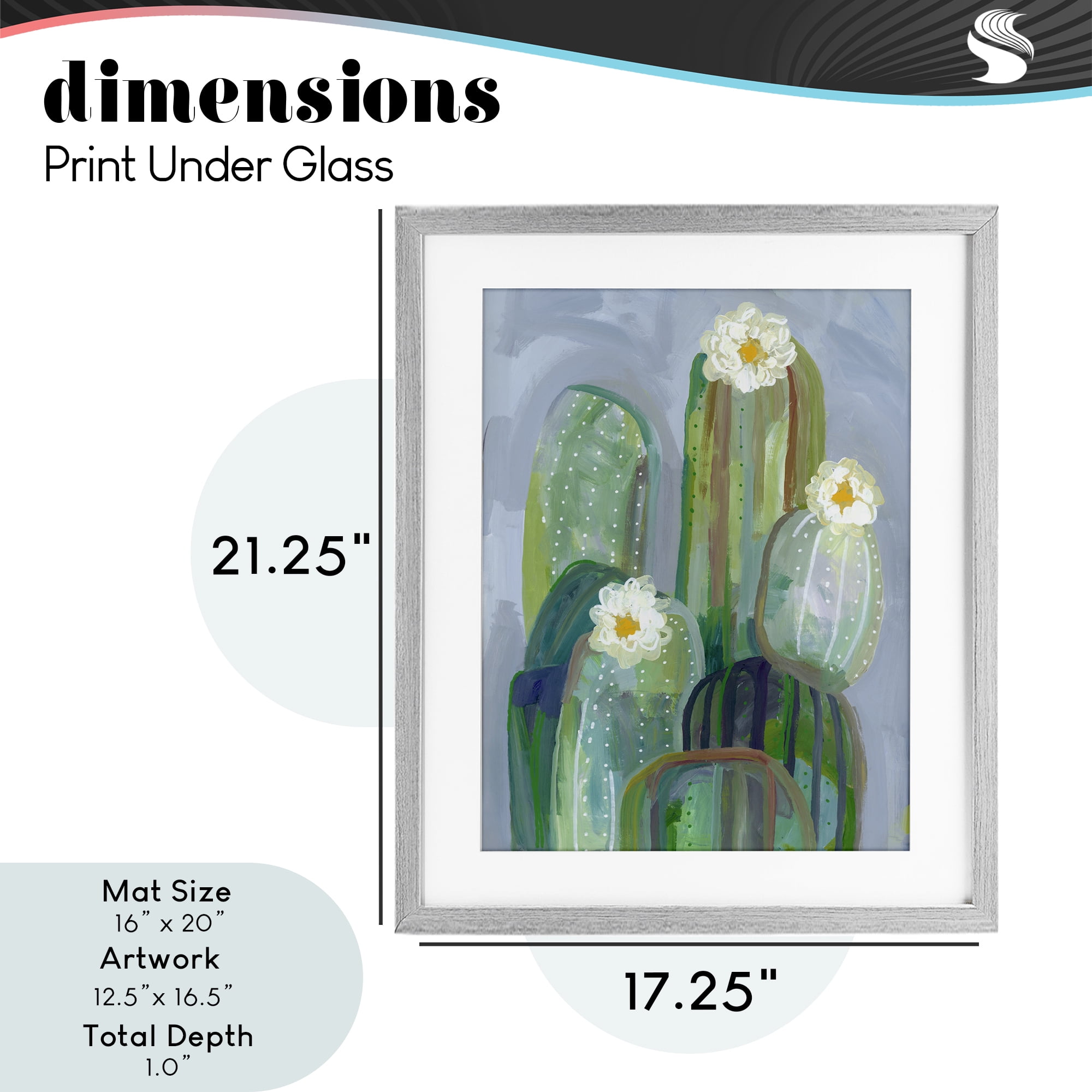 Desert Day Dream Cactus Gray Framed Print Under Glass, design by Ashley Davis