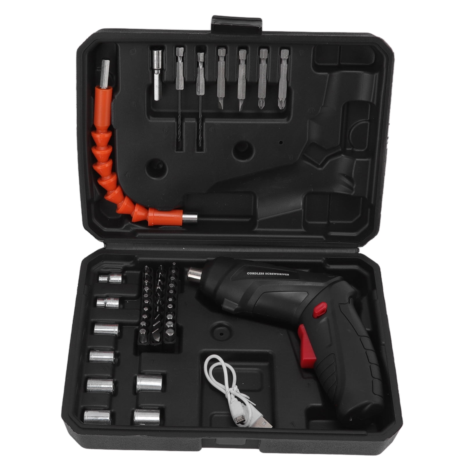 YAHHU 47-Piece Electric Screw Driver Set, Black Mini Cordless Rechargeable Screwdriver, 3.6V 1800mAh Battery, 250 RPM, for Home & Furniture Assembly (9.45 inches / 24 cm)