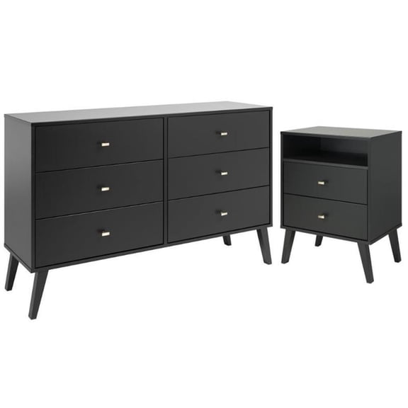 Home Square 2-Piece Set with 2-Drawer Tall Nightstand & 6-Drawer Double Dresser