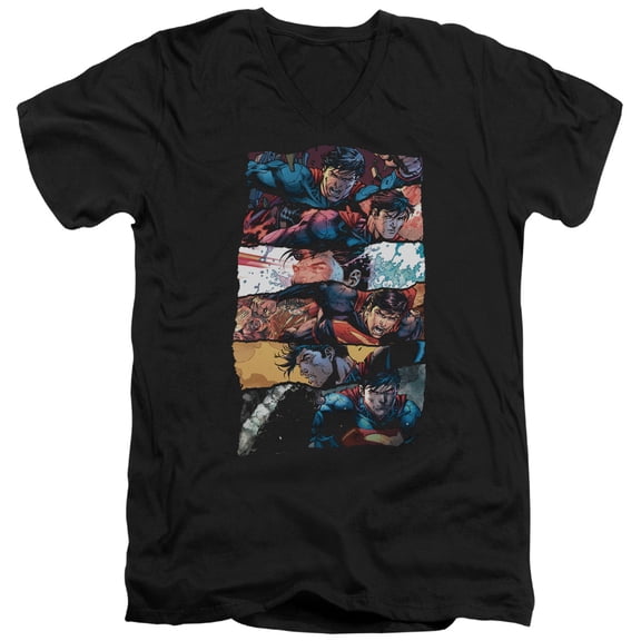 Superman - Torn Collage - Slim Fit V Neck Shirt - Large