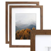 Afuly 11x14 Brown Picture Frames Set of 2, Display Photo 8x10 with Mat, Gallery Wall and Office Desk, Walnut Wood Color
