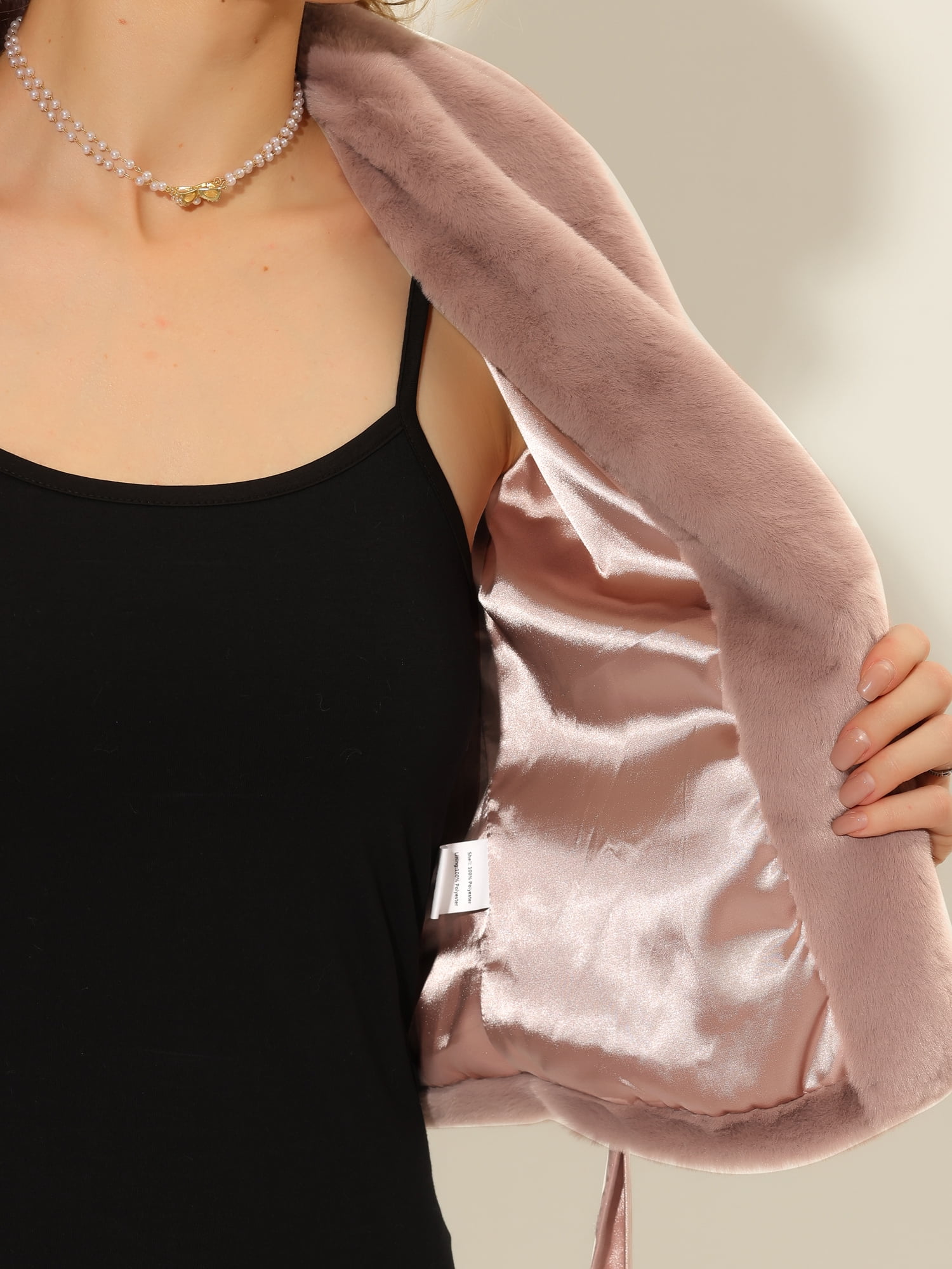 DARING DIVA Women's Notched Lapel Open Front Fleece Cropped Coat S Dusty Pink