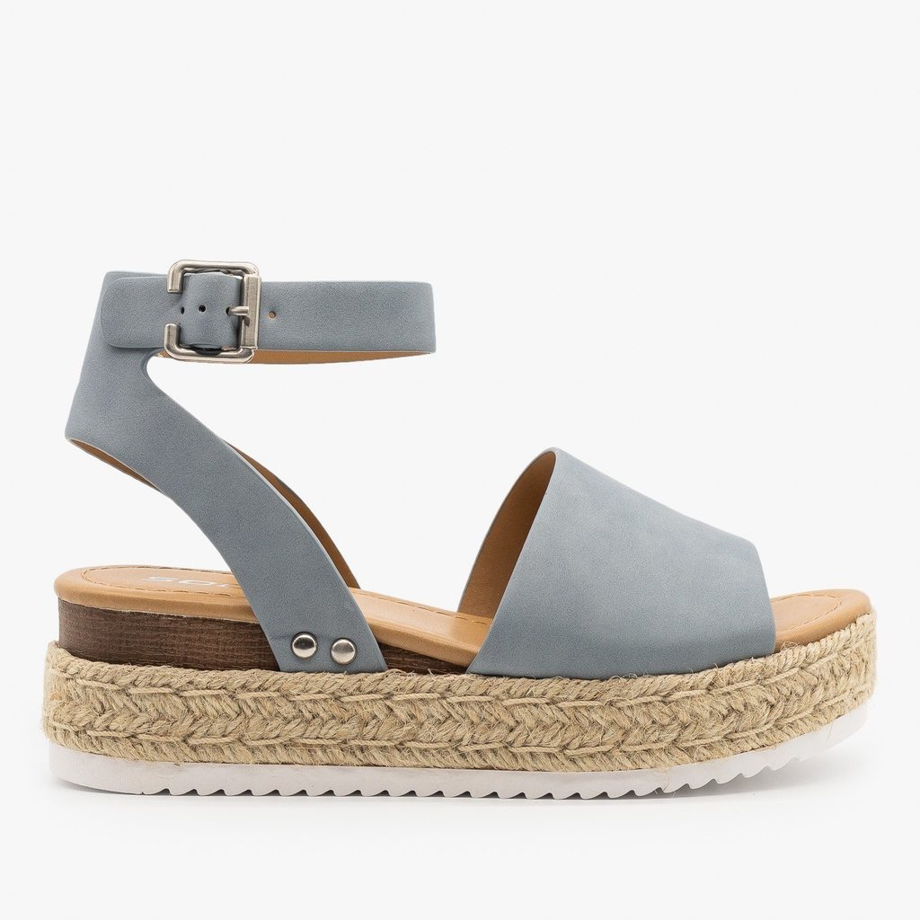 Soda Topic Open Toe Buckle Ankle Strap Espadrilles Flatform Wedge Casual Sandal