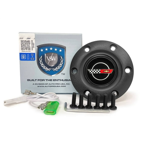 VSW 6-Bolt Black Horn Button with C4 Corvette Emblem STE1042BLK