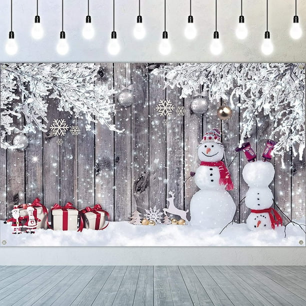 Fondo de Navidad para fotografía, Fondo de Tela de Madera Fondo de fotografía de muñeco de Nieve de Invierno Fondo de fotografía de Feliz Navidad Fiesta de Año Nuevo Accesorios de fotografía navideña A ER