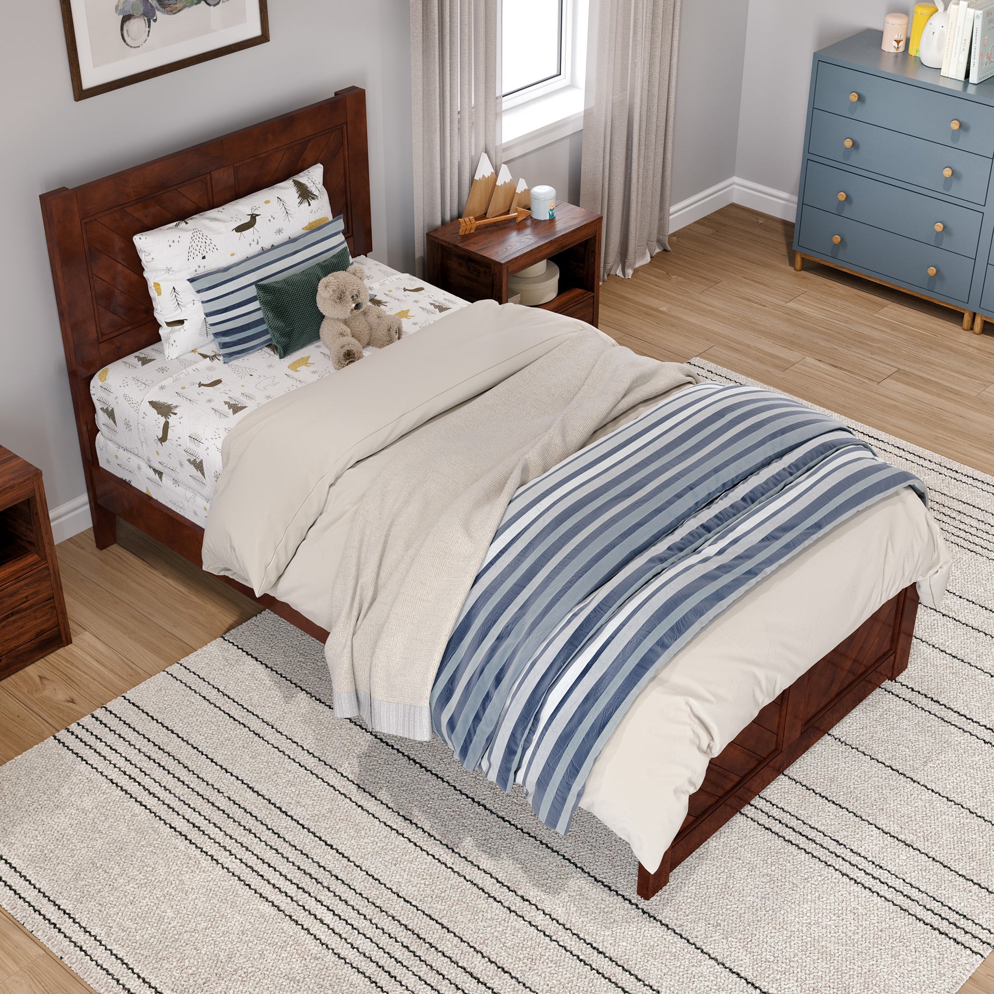 AFI Canyon Walnut Solid Wood Foundation Bed Frame with Matching Footboard, Twin