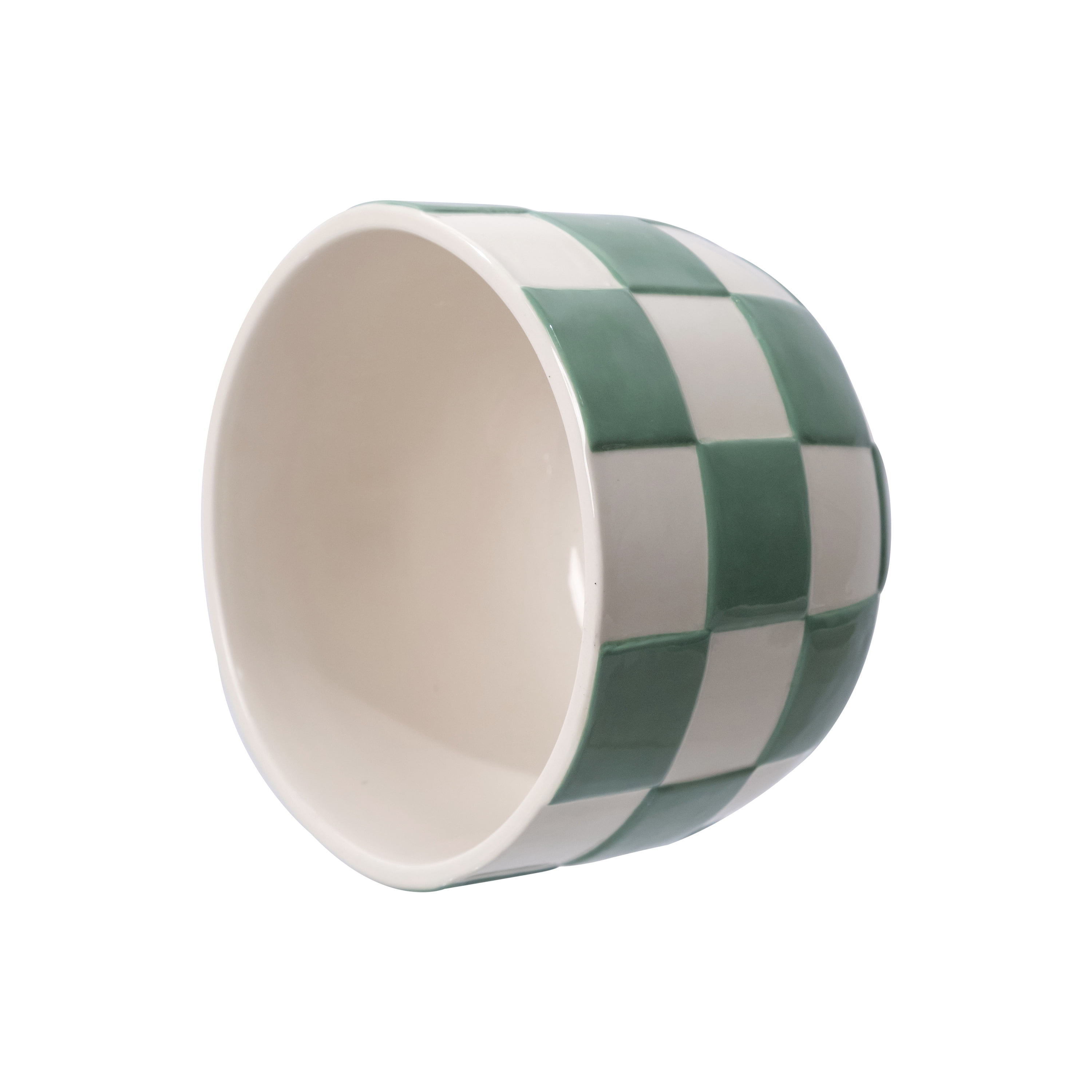 Mainstays Lennon 6" x 6" x 4.5" Round Green Checkered Ceramic Planter