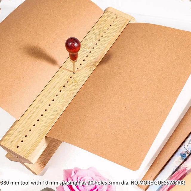 Bamboo Book Binding Cradle with an Awl, Wood Bookbinding Punching Cradle with Piercing Guide,Easy to Use Guide