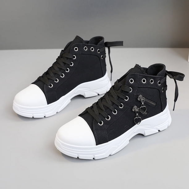 Zapatos altos de lona para mujer para primavera y verano, suela gruesa transpirable, zapatos casuales con aumento de altura, botas Martin para deportes