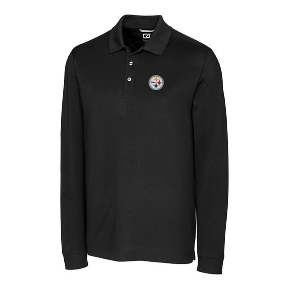 Men's Cutter & Buck Black Pittsburgh Steelers Big & Tall Advantage Long Sleeve Polo