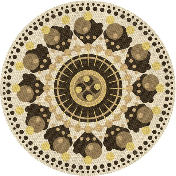 Ahgly Company Indoor Round Patterned Khaki Gold Area Rugs, 7' Round