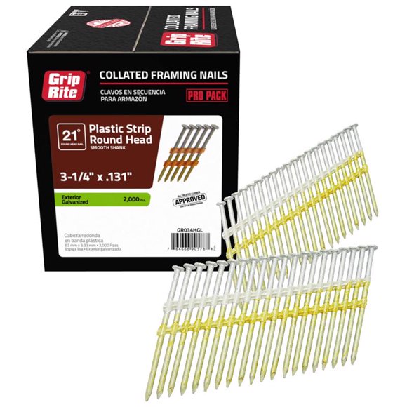 Uñas para enmarcar Grip-Rite GR034HGL 21° 10 Ga. 82 mm, paquete de 2000