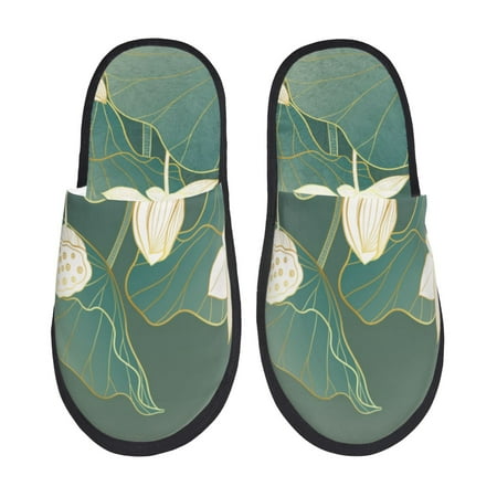 Balery Lotus Golden Line Slient Indoor Furry Fleece Comfort House Shoes Soft Non-Slip Home Shoes Cotton slippers House Slippers-- Large
