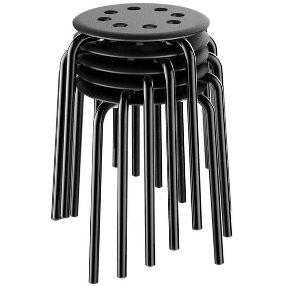17.3in Height Portable Plastic Stools Set of 5, Backless Round Top Stacking Stools for Kitchen, Home, Garden, Living, Party, Black