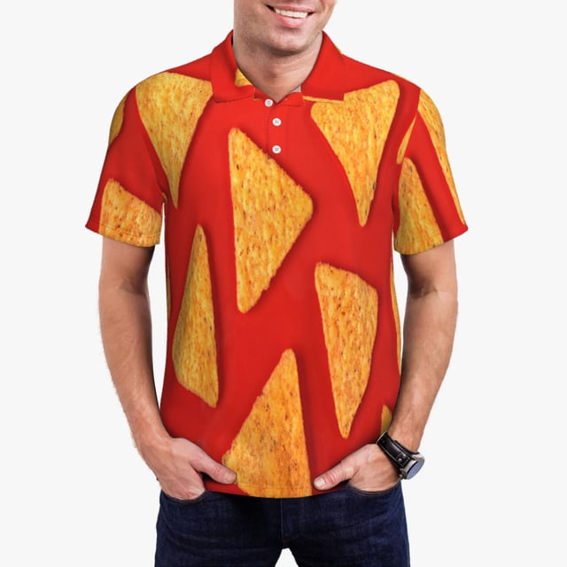 Balery Tortilla chips Camisa Polo de Hombre con Estampado, de Manga Corta y Tejido Medio, Camisa Tipo Golf Polo-Small