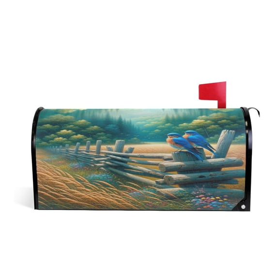 Mailbox Covers Magnetic Large Size Post Box Cover Wrap Outside Waterproof Home Yard Garden Decor Bluebirds and Forests 25.5x21
