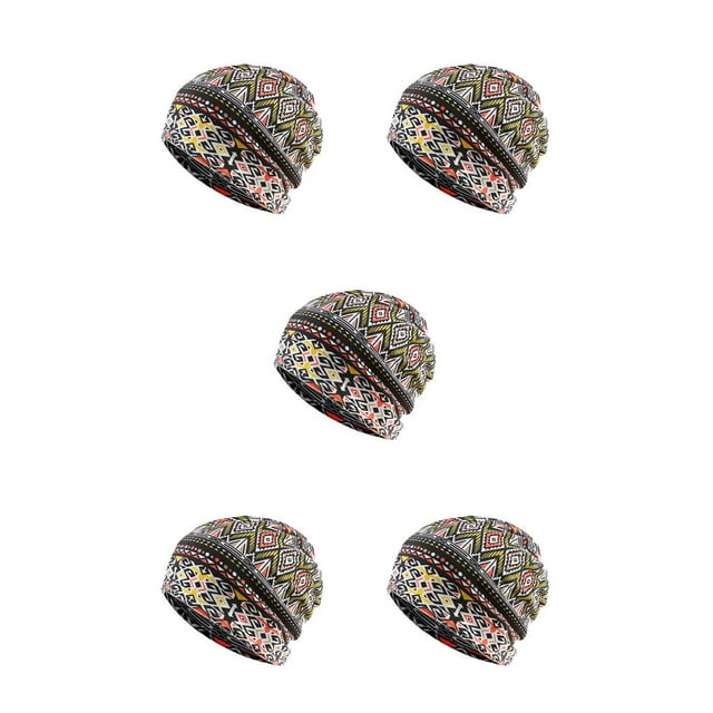 Transemion Tuque Décontractée Hijab Musulman Imprimé Floral Turban Coloré Protection des Oreilles Ajustable Bonnet de Sommeil pour Femmes Coiffage Bonnet Losange Jaune Ensemble de 5