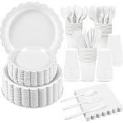 Paper plates and napkins, Easter plates, blue party supplies including light blue fan-shaped plates, napkins cups, plastic spoons, forks, knives, suitable for baby baptism, weddings, birthdays
