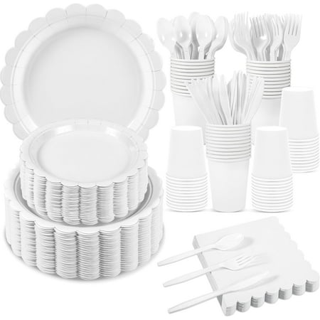 Paper plates and napkins, Easter plates, blue party supplies including light blue fan-shaped plates, napkins cups, plastic spoons, forks, knives, suitable for baby baptism, weddings, birthdays