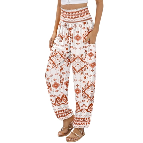 HomeGardon Pants for Women Women's Tighten and Stretch Waist Printed Sports Loose Casual Wide Leg Pants with Pocket,S-XXL