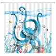 thumbnail image 1 of Cortina de ducha de pulpo azul, divertido Tropical, tentáculos de Kraken, tortuga marina, caballito de mar, estrella de mar, Animal marino, cortina de baño con ganchos, 1 of 5