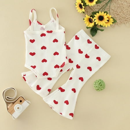 

Cathalem Toddler Valentine s Day Girls Love Belt Printed Romper Bodysuit Bell Bottoms 2pcs Outfits Sweats for Teen Girls Childrenscostume White 18-24 Months
