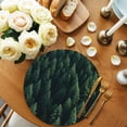 thumbnail image 2 of Green Forest Round 13 Inch Placemats Set of 2, Modern Pine Trees Mysterious Art HeatResistant Non Slip Place Mats for Dining Table, Wipeable Braided Kitchen Table Mats for Housewarming, 2 of 9