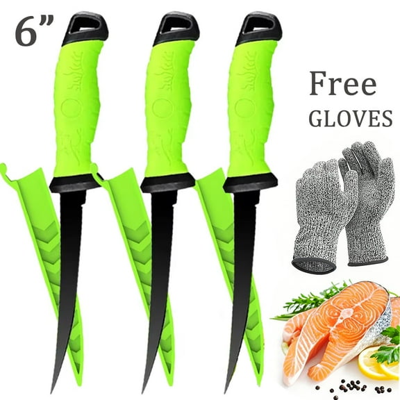 Fishing Knife Set 6" Professional Fillet Boning Knife Kitchen Knives Stainless Steel Coated Blade Fishes Slicing Fruit Vegetable Cutter，3PCS