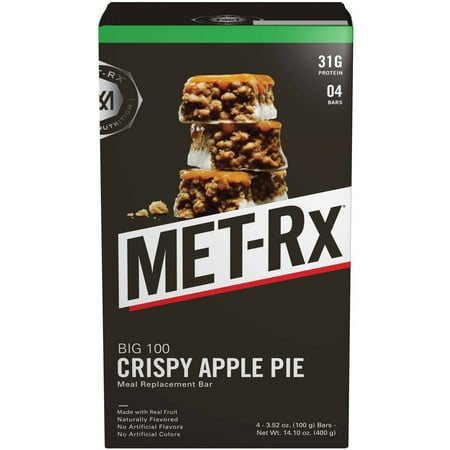 MET-Rx Big 100 Protein Bar, Crispy Apple Pie, 31g Protein, 4 Ct