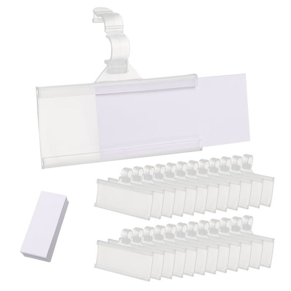 Uxcell 25pcs Wire Shelf Label Holder 3 x 1.4 Inch with Label Papers for Basket, Clear