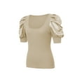 thumbnail image 4 of Liacowi Women Knitting Tops Short Puff Sleeve Deep Neck Solid Color Street Party Summer Wrapped Shirt, 4 of 9