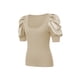 thumbnail image 4 of VISgogo Tops de punto para mujer, manga corta abullonada, cuello profundo, color sólido, fiesta en la calle, camisa envuelta de verano VISgogo moda, 4 of 9