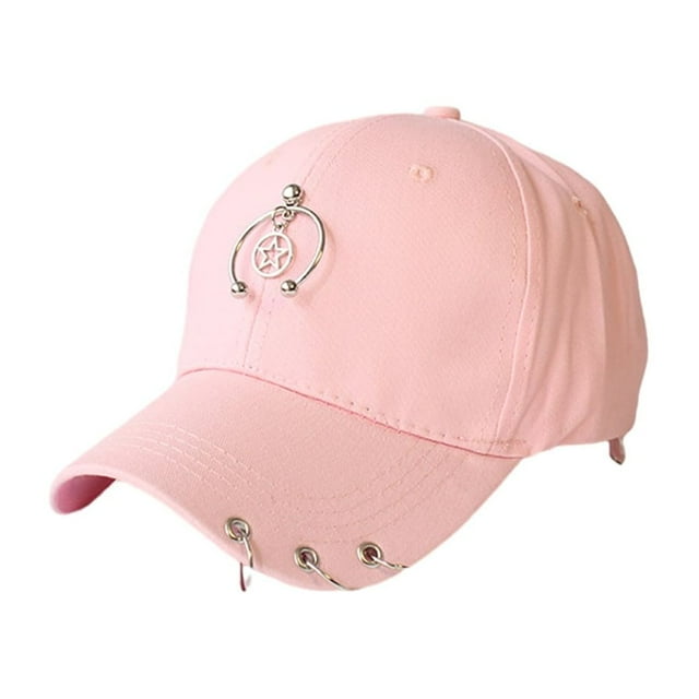 Guardoinrt Hip Hop Style Baseball Cap With Ring Baseball Decor Breathable Cotton Hat Quick-drying Y2K Semi-ring Pink 1Set
