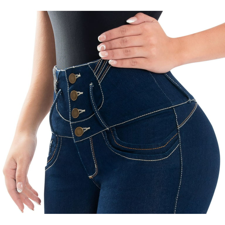 Butt Lifter Women Jeans High Rise 4 Button Waist Push Up Levanta