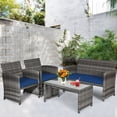 thumbnail image 1 of Gymax 4PCS Patio Outdoor Rattan Conversation Furniture Set w/ Navy Cushion, 1 of 10
